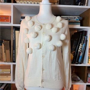 Comme Des Garçons Cream Pom-Pom Button-Up Sweater Cardigan